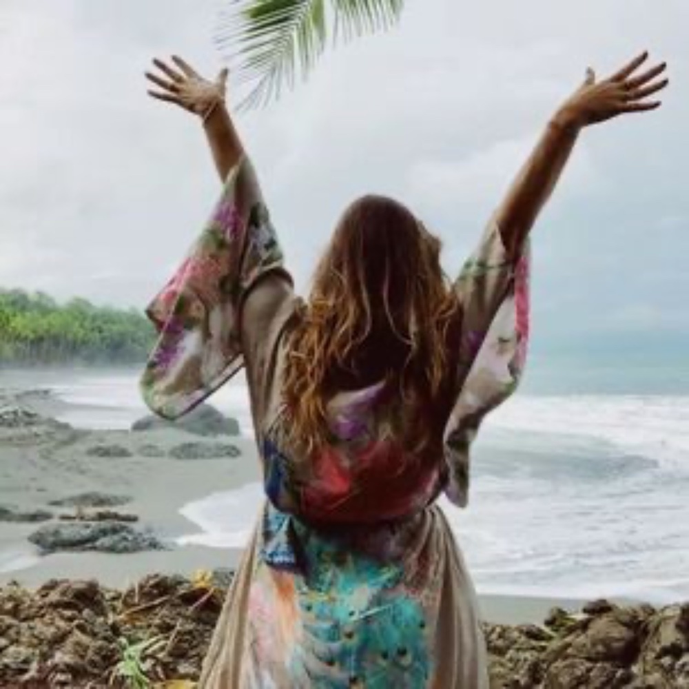 SOLD OUT Gypsy Bohemian Tan Floral Peacock Open Kimono Robe - Picture 4 of 12